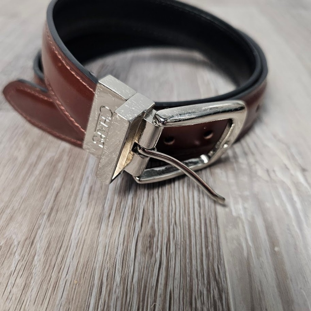Chaps Mens Reversible Faux Leather Belt L 30-32 Brown Black Dress Office Classic